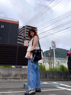 「MEI（メイ）のアイテム（サンダル、グリーン系）」を使った、yuriさん（レディース・158cm）の夏コーディネート