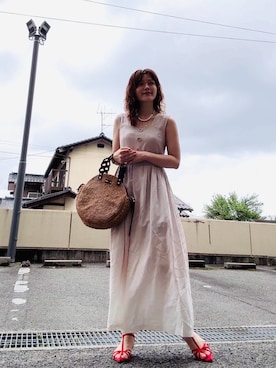 「IBIZA（イビサ）のアイテム（かごバッグ、ブラウン系）」を使った、yuriさん（レディース・158cm）の夏コーディネート
