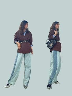 「GU（ジーユー）のアイテム（デニムパンツ、ブルー系）」を使った、yuriさん（レディース・158cm）の春コーディネート