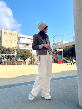 「UNIQLO（ユニクロ）のアイテム（パンツ、ホワイト系）」を使った、yuriさん（レディース・158cm）の冬コーディネート