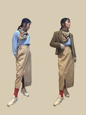 「NIKE（ナイキ）のアイテム（スニーカー、ベージュ系）」を使った、yuriさん（レディース・158cm）の春コーディネート