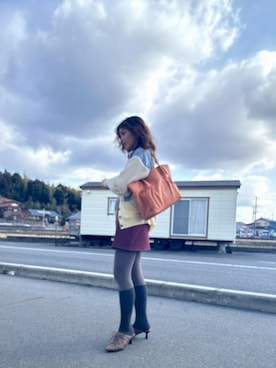 「EIMY ISTOIRE（エイミーイストワール）のアイテム（スカート、パープル系）」を使った、yuriさん（レディース・158cm）の冬コーディネート