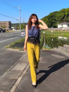 「UNIQLO（ユニクロ）のアイテム（タンクトップ、パープル系）」を使った、yuriさん（レディース・158cm）の春コーディネート