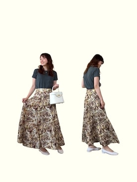「KMKKのアイテム（スカート、イエロー系）」を使った、yuriさん（レディース・158cm）の夏コーディネート