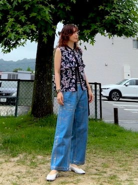 「ripotrentaのアイテム（デニムパンツ、ブルー系）」を使った、yuriさん（レディース・158cm）の夏コーディネート