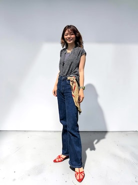 「LE TALON（ルタロン）のアイテム（サンダル、レッド系）」を使った、yuriさん（レディース・158cm）の夏コーディネート
