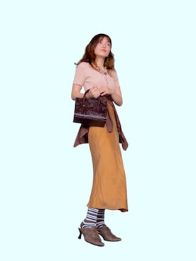 「GRACE CONTINENTAL（グレースコンチネンタル）のアイテム（ハンドバッグ、ブラウン系）」を使った、yuriさん（レディース・158cm）の夏コーディネート