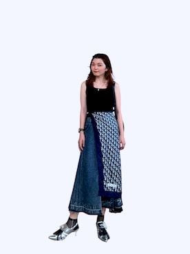 「GU（ジーユー）のアイテム（タンクトップ、ブラック系）」を使った、yuriさん（レディース・158cm）の夏コーディネート