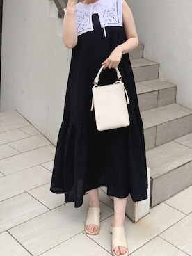 「黒ワンピ」｜「アイテム（その他）」を使った、maikoさん（レディース・158cm）の夏コーディネート