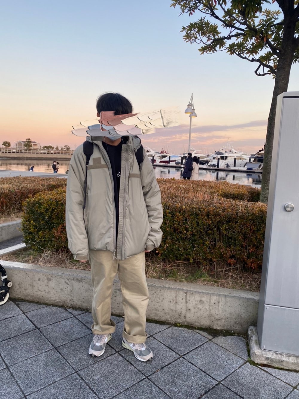 「ミリタリー、ECWCS、ecwcs level7、newbalance991、GU、Bshop、中田商店」｜「MILITARYのアイテム（ダウンジャケット/コート、グリーン系）」を使った、マチダさん（メンズ・165cm）の冬コーディネートの1枚目の写真