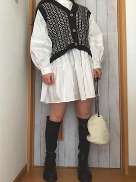 「ティアードスカート」｜「アイテム（シャツワンピース）」を使った、manatsu01さん（レディース・158cm）の冬コーディネート