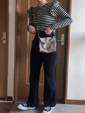 「GRL（グレイル）のチェーンフラップショルダーバッグ（ショルダーバッグ）」を使った、manatsu01さん（レディース・158cm）の冬コーディネート