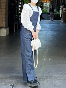 「mline（エムライン）のアイテム（オールインワン・サロペット）」を使った、manatsu01さん（レディース・158cm）の春コーディネート