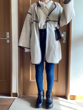 「Chico（チコ）のアイテム（ノーカラーコート）」を使った、manatsu01さん（レディース・158cm）の冬コーディネート