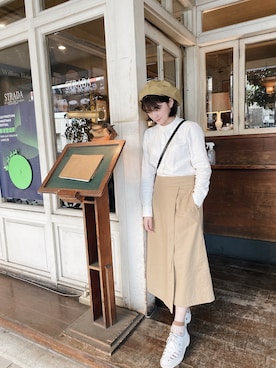 「MUJI」｜「アイテム（ハンチング/ベレー帽）」を使った、Eveさん（レディース・158cm）の秋コーディネート