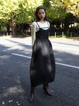 「コクーンスカート」｜「アイテム（ワンピース/ドレス）」を使った、RINA_KOJIMAさん（レディース・161cm）の冬コーディネート