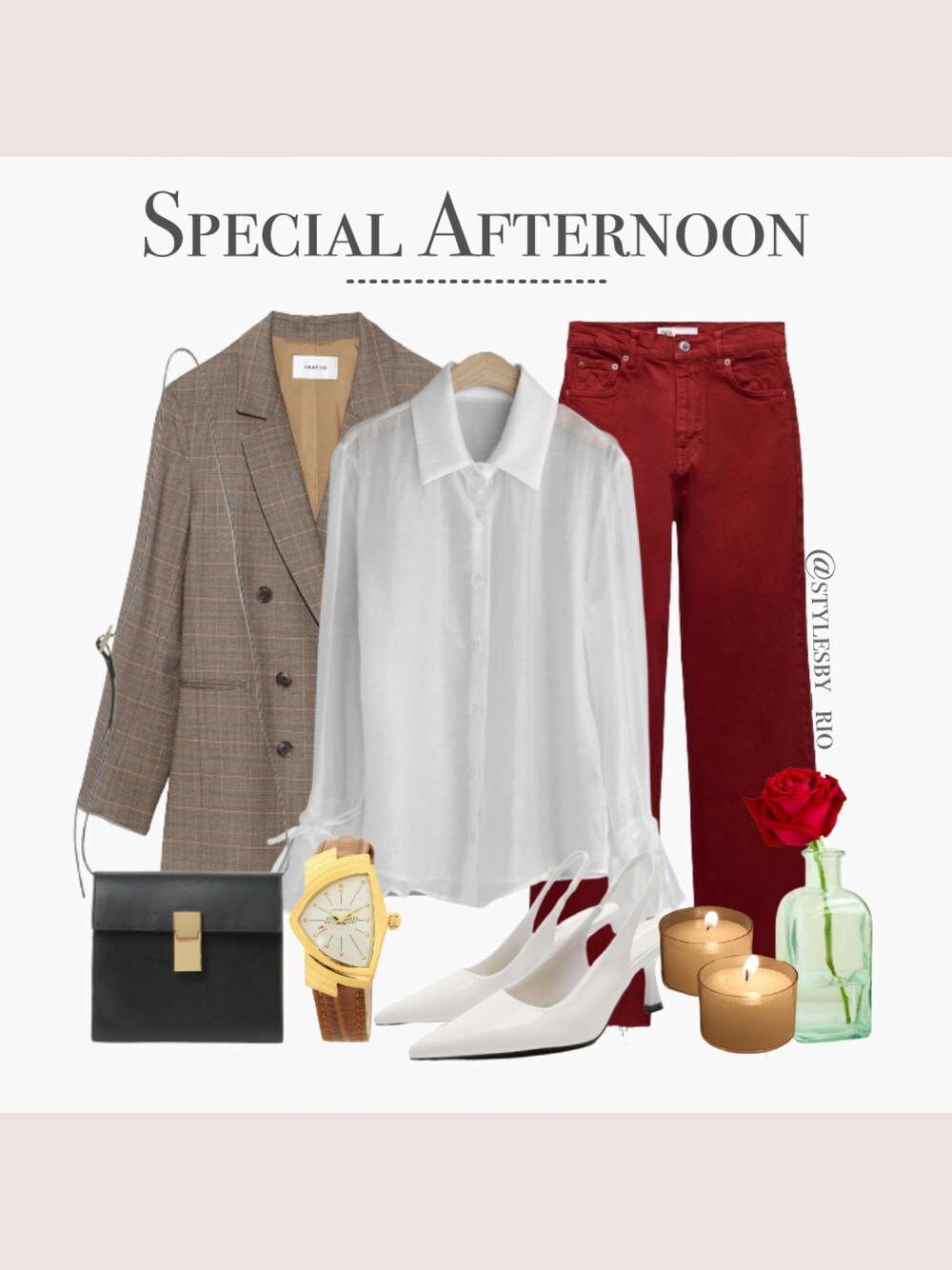 その他のテーラードジャケット、ブラック系のショルダーバッグ、ブラウン系のアナログ腕時計を着用したレディースの秋コーディネートの1枚目の写真