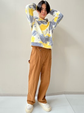 「nissen（ニッセン）のムラ染裏毛フーディ＜大きいサイズ有＞GEVS.（パーカー、イエロー系）」を使った、umnvwvnmuさん（メンズ・168cm）の冬コーディネート