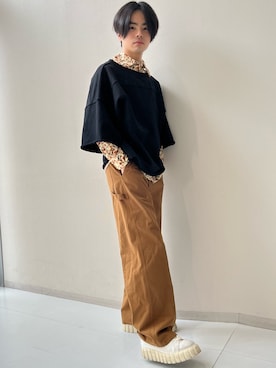 「nissen（ニッセン）の綿100％アシンメトリーワークパンツ＜大きいサイズ有＞GEVS.（パンツ、ブラウン系）」を使った、umnvwvnmuさん（メンズ・168cm）の冬コーディネート