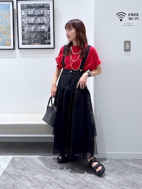 「アイテム（ジャンパースカート）」を使った、オカピさん（レディース・154cm・30代）の夏コーディネート