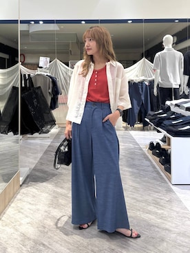 「GLOBAL WORK（グローバルワーク）のデニムライクパンツ/636574（その他パンツ、ブルー系）」を使った、オカピさん（レディース）の夏コーディネート