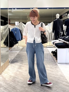 「GLOBAL WORK（グローバルワーク）のBIGシシュウシュシュ/493525（シュシュ、ホワイト系）」を使った、オカピさん（レディース）の春コーディネート