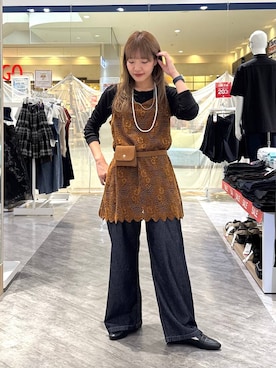 「GLOBAL WORK（グローバルワーク）のアイテム（パンツ）」を使った、オカピさん（レディース・154cm）の秋コーディネート