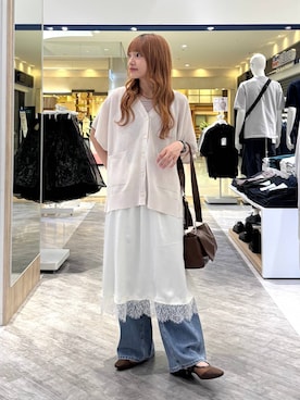 「GLOBAL WORK（グローバルワーク）のGOODデニムバレルCOOL/627009（デニムパンツ、ブルー系）」を使った、オカピさん（レディース）の夏コーディネート