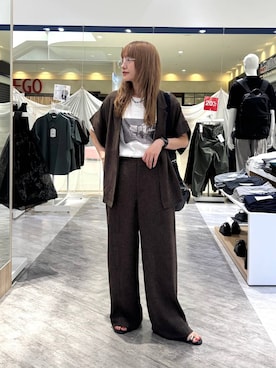 「GLOBAL WORK（グローバルワーク）のリッチクリーンプリントT半袖/636780（Tシャツ/カットソー、ホワイト系）」を使った、オカピさん（レディース）の夏コーディネート