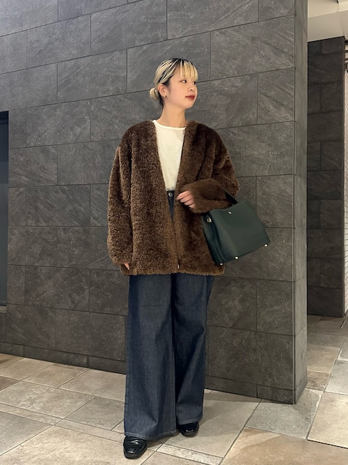 セール】『WEB限定』ノーカラーファーボアZIPブルゾン（ノーカラー