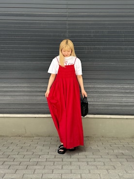 「URBAN RESEARCH(アーバンリサーチ)の『別注』GOOD ROCK SPEED×URBAN RESEARCH NYC T-SHIRTS(Tシャツ/カットソー、レッド系)」を使った、imamuraemiさん(レディース・159cm)の春コーディネート