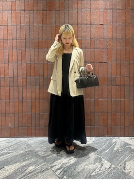 「URBAN RESEARCH(アーバンリサーチ)のコットンギャザーキャミワンピース(ワンピース、ブラック系)」を使った、imamuraemiさん(レディース・159cm)の春コーディネート