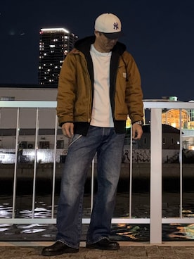 「アイテム（キャップ）」を使った、RAYZOらいぞーさん（メンズ・175cm）の冬コーディネート