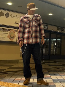 「アイテム（キャップ）」を使った、RAYZOらいぞーさん（メンズ・175cm）の秋コーディネート