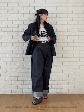 「tk.TAKEO KIKUCHI（ティーケータケオキクチ）の【色褪せしにくいデニム/セットアップ対応可】Comfy Fadeless Denim Seriesデニムブルゾン（ブルゾン、ブルー系）」を使った、madokaさん（レディース・160cm）の夏コーディネート