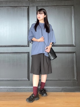 「tk.TAKEO KIKUCHI（ティーケータケオキクチ）のバックラインカットソー（Tシャツ/カットソー、ブルー系）」を使った、madokaさん（レディース・160cm）の夏コーディネート