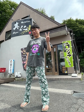 「BIRKENSTOCK（ビルケンシュトック）のアイテム（サンダル、ブルー系）」を使った、tomonari.yさん（メンズ・182cm）の夏コーディネート