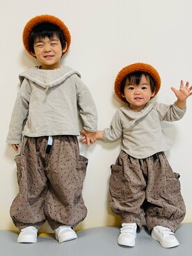 「むすこーで」｜「アイテム（ハンチング/ベレー帽）」を使った、risseiさん（キッズ・100cm）の秋コーディネート