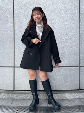 「モノトーンコーデ」｜「アイテム（ピーコート）」を使った、HITOMIさん（レディース・148cm）の冬コーディネート
