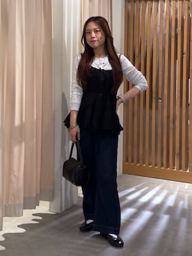「FREE'S MART（フリーズマート）の◆レイヤード風カットソーカーディガン（Tシャツ/カットソー、ホワイト系）」を使った、HITOMIさん（レディース・148cm）の夏コーディネート