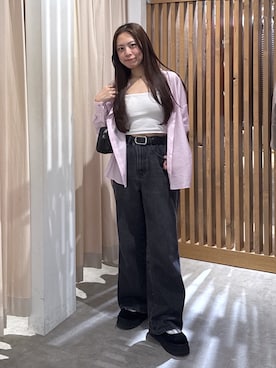 「FREE'S MART（フリーズマート）のロングＤカンベルト（ベルト、ブラック系）」を使った、HITOMIさん（レディース・148cm）の春コーディネート