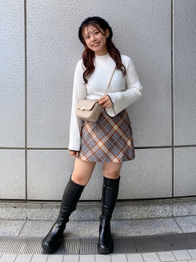「いいね&フォロー よろしくお願いします☺︎」｜「アイテム（ブーツ）」を使った、HITOMIさん（レディース・148cm）の秋コーディネート