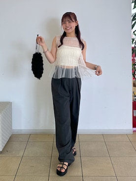 「いいね&フォロー よろしくお願いします☺︎」｜「アイテム（スラックス）」を使った、HITOMIさん（レディース・148cm）の春コーディネート