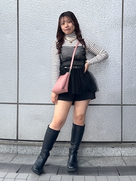 「レザー」｜「アイテム（その他トップス）」を使った、HITOMIさん（レディース・148cm）の冬コーディネート