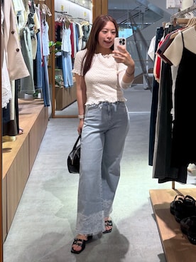 「FREE'S MART（フリーズマート）の◆２ＷＡＹスクエアバッグ（ハンドバッグ、ブラック系）」を使った、HITOMIさん（レディース・148cm）の夏コーディネート