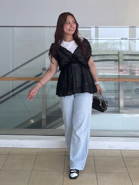 「アイテム（デニムパンツ）」を使った、HITOMIさん（レディース・148cm）の夏コーディネート