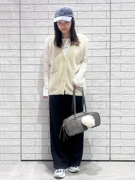 「アイテム（ボストンバッグ、グリーン系）」を使った、RANさん（レディース・155cm）の秋コーディネート