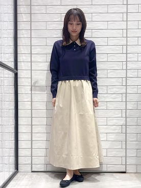 「OPAQUE.CLIP（オペークドットクリップ）のダブルポロ衿ニットドッキングワンピース【洗濯機OK】（ワンピース、ブルー系）」を使った、RANさん（レディース・155cm）の冬コーディネート
