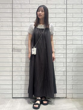 「OPAQUE.CLIP（オペークドットクリップ）のフレアキャミワンピース【洗濯機OK】（ワンピース、グレー系）」を使った、RANさん（レディース・155cm）の春コーディネート