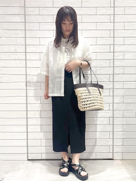 「OPAQUE.CLIP（オペークドットクリップ）のクロスベルトデザインサンダル（サンダル）」を使った、RANさん（レディース・155cm）の春コーディネート